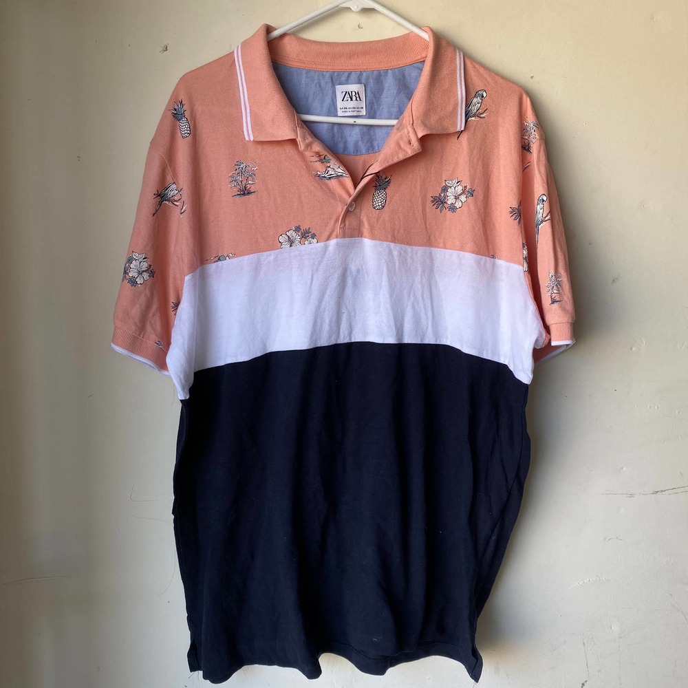 Zara men polo shirt xxl runs small striped nwot